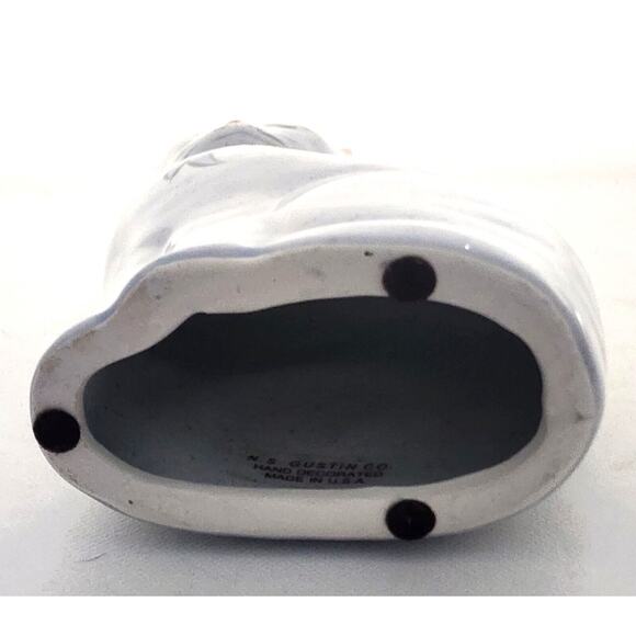 CERAMIC SITTING CAT-N.S. GUSTIN CO.-White-Floral-Shelf Decor-Hand Decorated - Picture 7 of 12